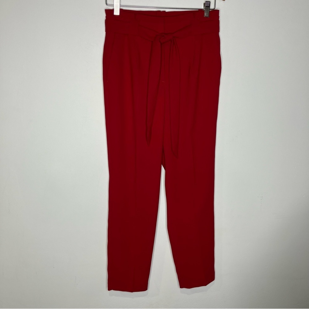 Express red ankle high rise pants paperbag waist women’s size 4R dress pants‎